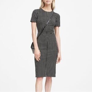 Banana Republic Black White Striped Bi Stretch Button Accent Sheath Dress Sz 4